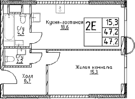 Планировка — Наметкин Тауэр, 2-комн., 47 м²
