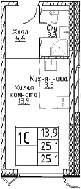 Планировка — Наметкин Тауэр, Студия, 25 м²