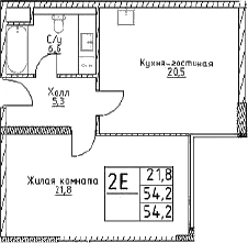 Планировка — Наметкин Тауэр, 2-комн., 54 м²