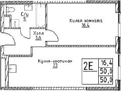 Планировка — Наметкин Тауэр, 2-комн., 50 м²