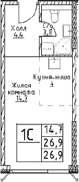 Планировка — Наметкин Тауэр, Студия, 27 м²