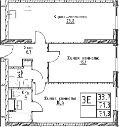 Планировка — Наметкин Тауэр, 3-комн., 71 м²