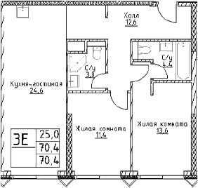 Планировка — Наметкин Тауэр, 3-комн., 70 м²