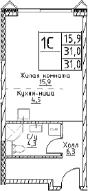 Планировка — Наметкин Тауэр, Студия, 31 м²
