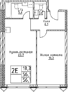 Планировка — Наметкин Тауэр, 2-комн., 56 м²