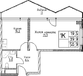 Планировка — Наметкин Тауэр, 1-комн., 40 м²