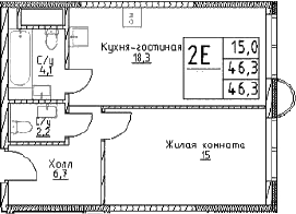 Планировка — Наметкин Тауэр, 2-комн., 46 м²