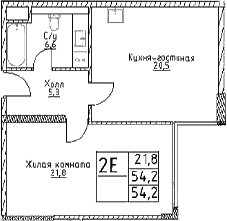 Планировка — Наметкин Тауэр, 2-комн., 54 м²