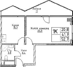 Планировка — Наметкин Тауэр, 1-комн., 42 м²