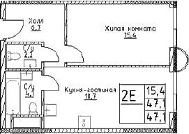 Планировка — Наметкин Тауэр, 2-комн., 47 м²