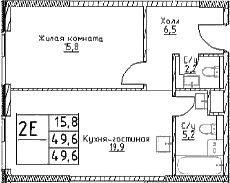 Планировка — Наметкин Тауэр, 2-комн., 50 м²