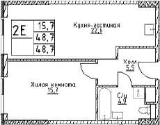 Планировка — Наметкин Тауэр, 2-комн., 49 м²