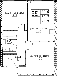 Планировка — Наметкин Тауэр, 3-комн., 57 м²