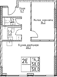 Планировка — Наметкин Тауэр, 2-комн., 58 м²