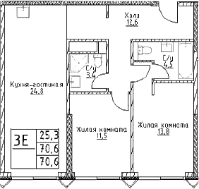 Планировка — Наметкин Тауэр, 3-комн., 71 м²