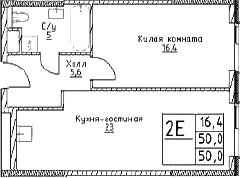 Планировка — Наметкин Тауэр, 2-комн., 50 м²