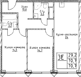 Планировка — Наметкин Тауэр, 3-комн., 71 м²
