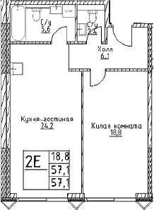 Планировка — Наметкин Тауэр, 2-комн., 57 м²