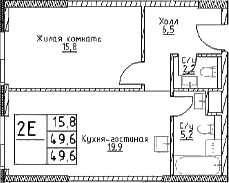 Планировка — Наметкин Тауэр, 2-комн., 50 м²