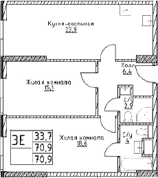 Планировка — Наметкин Тауэр, 3-комн., 71 м²