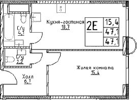 Планировка — Наметкин Тауэр, 2-комн., 47 м²