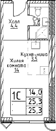 Планировка — Наметкин Тауэр, Студия, 25 м²