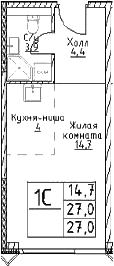 Планировка — Наметкин Тауэр, Студия, 27 м²