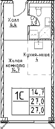 Планировка — Наметкин Тауэр, Студия, 27 м²