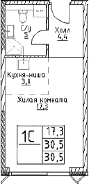 Планировка — Наметкин Тауэр, Студия, 31 м²
