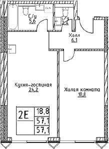 Планировка — Наметкин Тауэр, 2-комн., 57 м²
