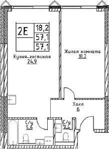 Планировка — Наметкин Тауэр, 2-комн., 57 м²