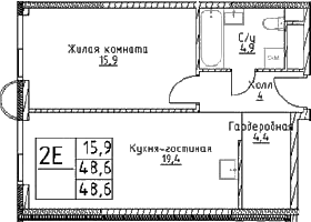 Планировка — Наметкин Тауэр, 2-комн., 49 м²