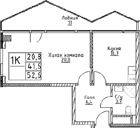 Планировка — Наметкин Тауэр, 1-комн., 42 м²