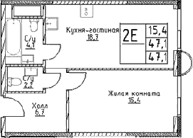 Планировка — Наметкин Тауэр, 2-комн., 47 м²