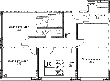 Планировка — Наметкин Тауэр, 3-комн., 95 м²