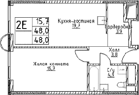 Планировка — Наметкин Тауэр, 2-комн., 48 м²