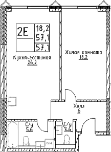 Планировка — Наметкин Тауэр, 2-комн., 57 м²