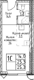 Планировка — Наметкин Тауэр, Студия, 25 м²