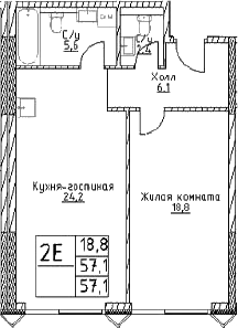 Планировка — Наметкин Тауэр, 2-комн., 57 м²