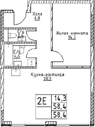 Планировка — Наметкин Тауэр, 2-комн., 58 м²
