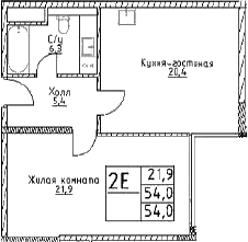 Планировка — Наметкин Тауэр, 2-комн., 54 м²