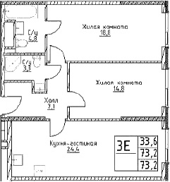 Планировка — Наметкин Тауэр, 3-комн., 73 м²