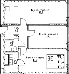 Планировка — Наметкин Тауэр, 3-комн., 71 м²