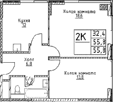 Планировка — Наметкин Тауэр, 2-комн., 56 м²
