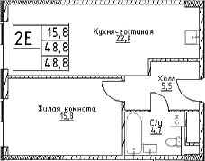 Планировка — Наметкин Тауэр, 2-комн., 49 м²