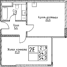 Планировка — Наметкин Тауэр, 2-комн., 54 м²