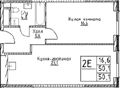 Планировка — Наметкин Тауэр, 2-комн., 50 м²