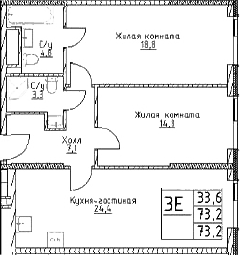 Планировка — Наметкин Тауэр, 3-комн., 73 м²