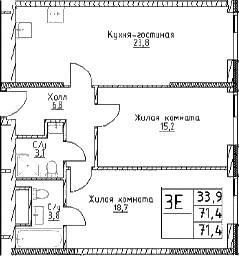Планировка — Наметкин Тауэр, 3-комн., 71 м²