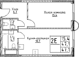 Планировка — Наметкин Тауэр, 2-комн., 47 м²